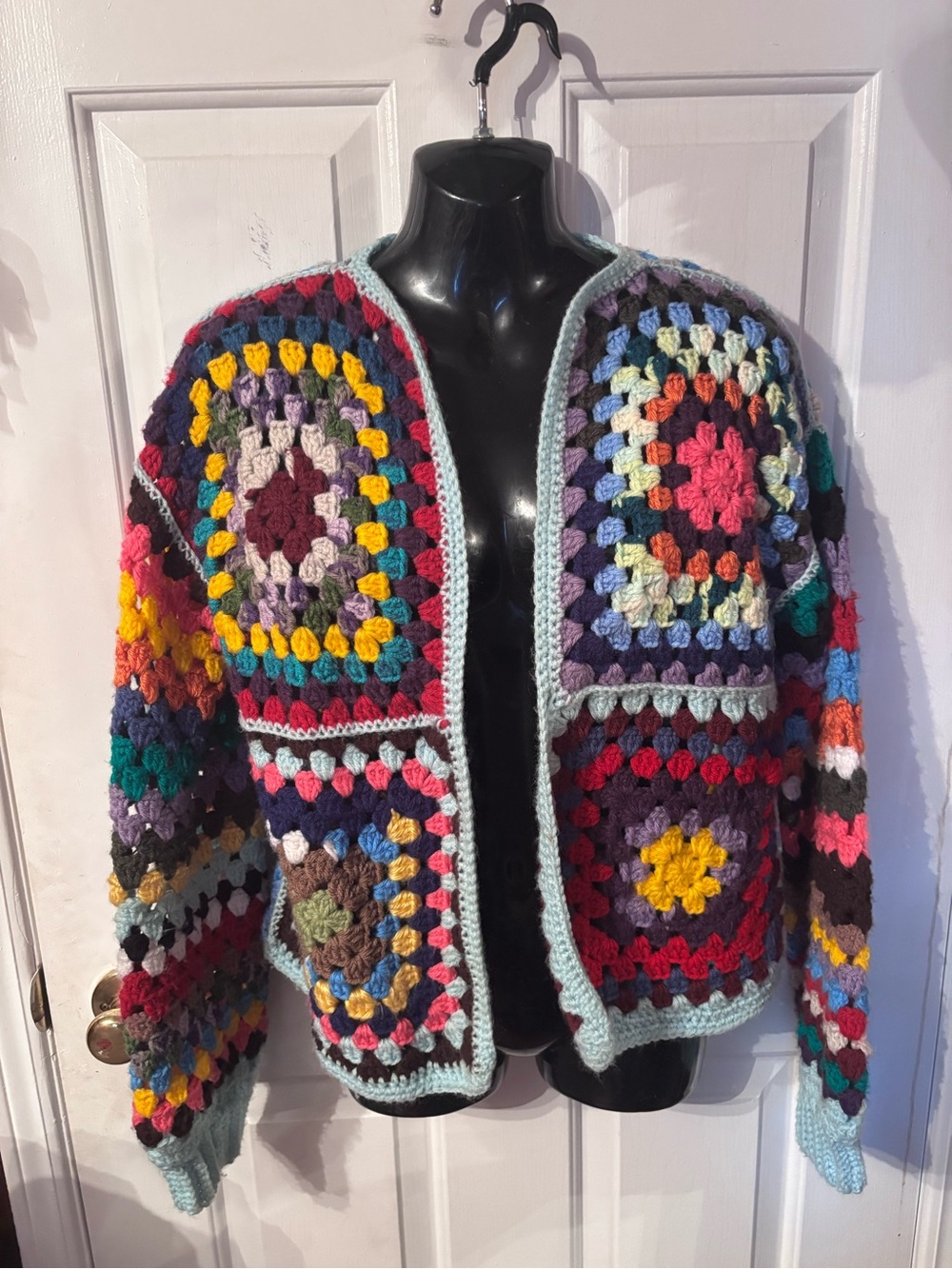 Handmade Multi-Color Crochet Granny Square Cardigan